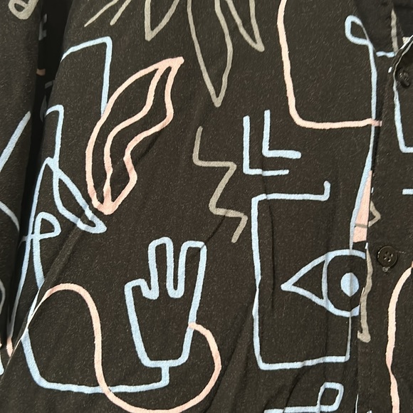 Level Ten Design 80’s inspired Black Rayon button front shirt Geometric Large - Picture 4 of 11